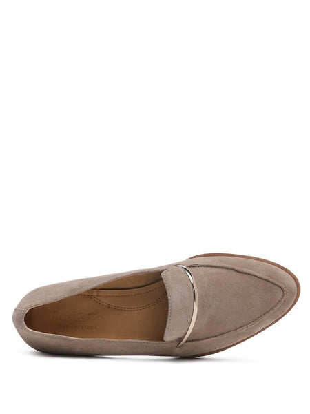 Rag Company taupe suede loafers with metal detail and cushioned insole for casual wear