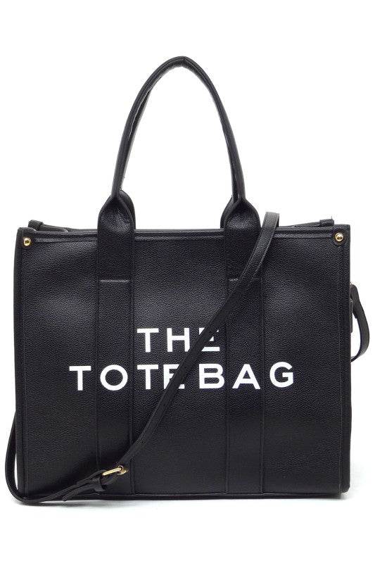 Fashion World large beach tote bag for women in black with double handles and shoulder strap