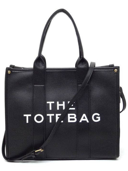 Fashion World large beach tote bag for women in black with double handles and shoulder strap