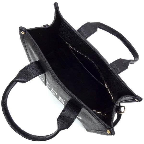 Fashion World large beach tote bag for women in black with spacious interior and zippered pocket
