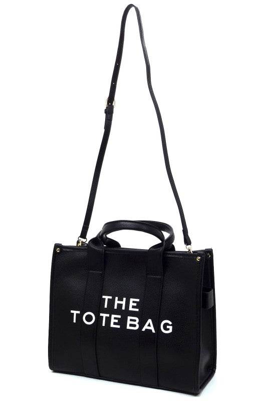 Fashion World large beach tote bag for women in black with long adjustable strap and short handles