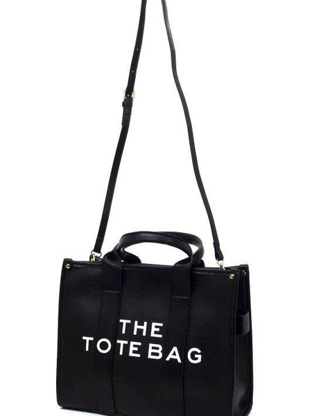 Fashion World large beach tote bag for women in black with long adjustable strap and short handles