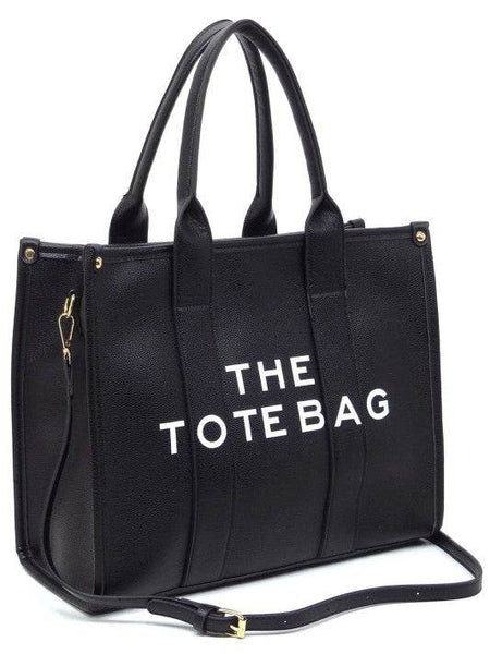 Fashion World large beach tote bag for women in black with sturdy handles and detachable shoulder strap