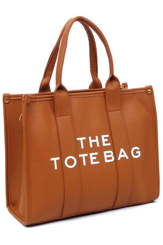 Fashion World large beach tote bag for women in brown faux leather with dual handles