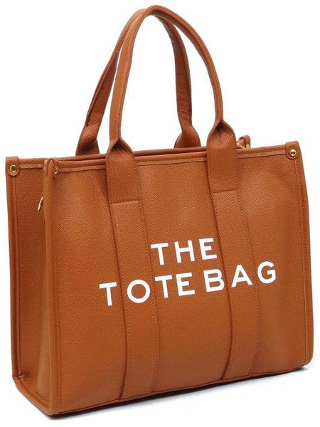 Fashion World large beach tote bag for women in brown faux leather with dual handles