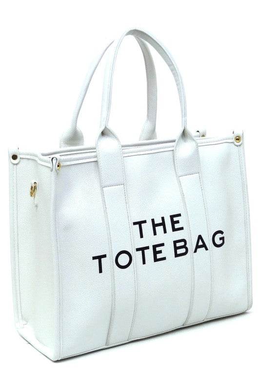 Fashion World large beach tote bag for women in white with dual handles and bold lettering