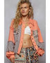 Trendsi trendy summer layering shirt for women in peach with patchwork and striped sleeve details