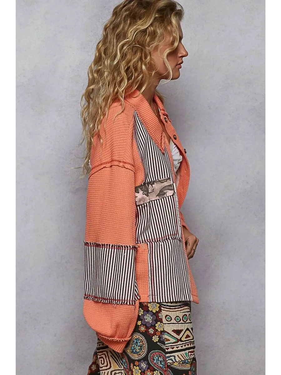 Trendsi trendy summer layering shirt for women in orange with striped and patchwork details