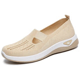 Trendsi beige trendy summer slip-ons for women with breathable knit fabric and cushioned white sole