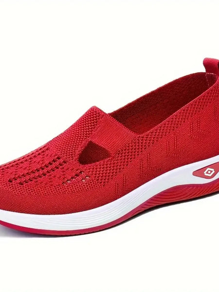 Trendsi red trendy summer slip-ons for women with breathable knit upper and white sole