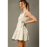 Trendsi beige midi dress with side tie and ruffle hem trendy women's beachwear under $50