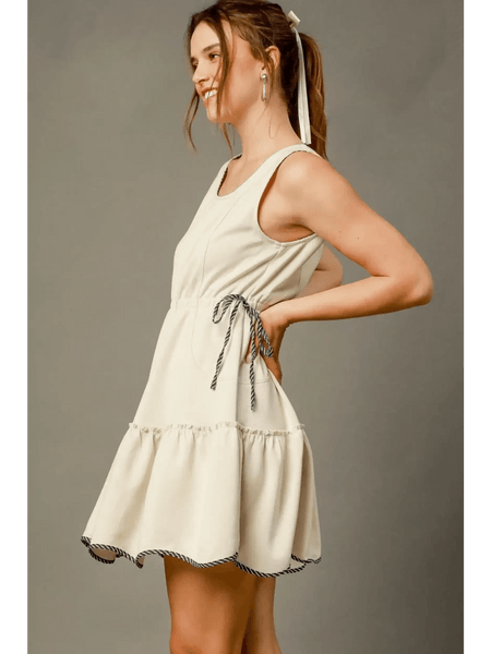 Trendsi beige midi dress with side tie and ruffle hem trendy women's beachwear under $50