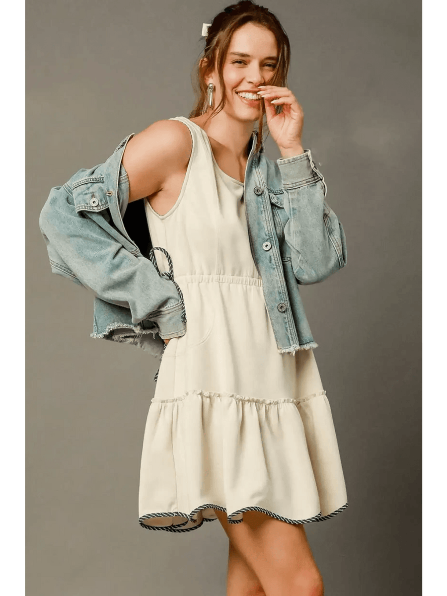 Trendsi midi dress paired with denim jacket trendy women's beachwear under $50 casual summer outfit
