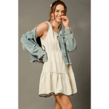 Trendsi midi dress paired with denim jacket trendy women's beachwear under $50 casual summer outfit
