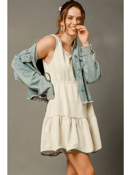 Trendsi midi dress paired with denim jacket trendy women's beachwear under $50 casual summer outfit
