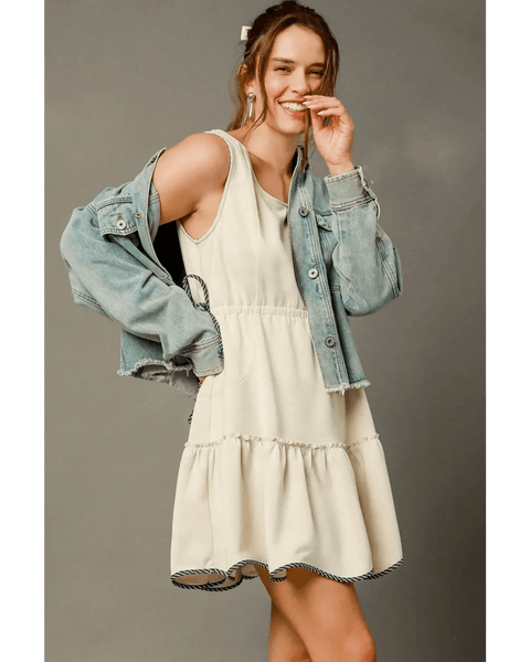 Trendsi midi dress paired with denim jacket trendy women's beachwear under $50 casual summer outfit