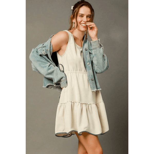 Trendsi midi dress paired with denim jacket trendy women's beachwear under $50 casual summer outfit