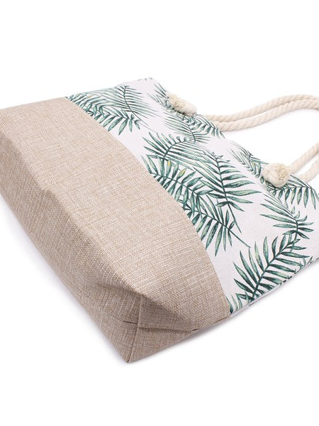 Babe Beachwear tropical beach bag tote with green palm leaf print and rope handles