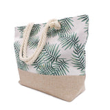 Studio image Babe Beachwear tropical beach bag tote with green palm leaf print and rope handles