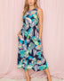 EG fashion tropical print sleeveless dress midi length with vibrant leaf pattern and pockets