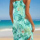 Babe Beachwear turquoise turtle beach dress mini dress with spaghetti straps and sea turtle print