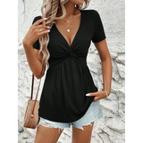 Babe Beachwear twisted front v-neck t-shirt for women in black with short sleeves and casual fit