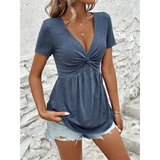 Babe Beachwear twisted front v-neck t-shirt for women in blue with short sleeves and casual fit