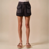 Trendsi vacation denim shorts for women in black with front large patch pockets