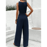 Babe Beachwear navy blue sleeveless jumpsuit back view vacation dinner outfit for women