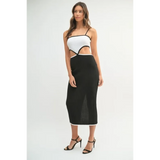 Trendsi vacation knit midi dress for women in black and white with cutout detail and spaghetti straps