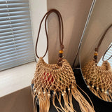 Babe Beachwear vacation-ready boho handbag with woven design and wooden bead accents