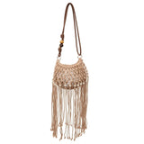 Babe Beachwear vacation-ready boho handbag with fringe detailing and long shoulder strap