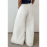 Trendsi white vacation resort wide leg trousers with elastic waistband and flowing fabric