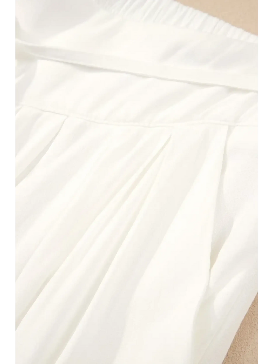 Trendsi white vacation resort wide leg trousers with gathered waistband and soft fabric