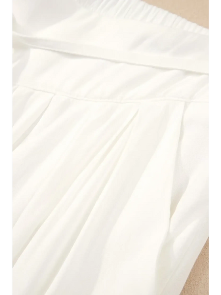 Trendsi white vacation resort wide leg trousers with gathered waistband and soft fabric