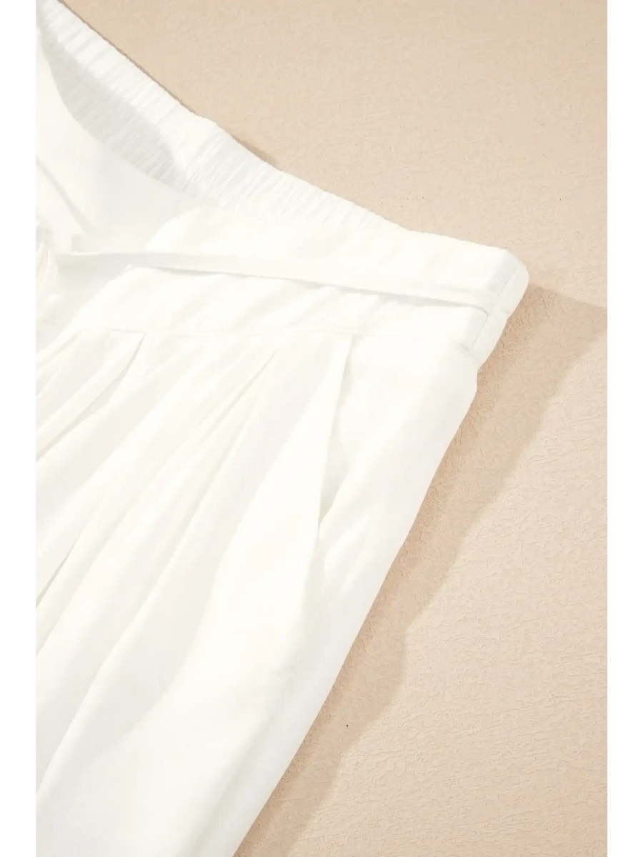 Trendsi white vacation resort wide leg trousers with elastic waistband and pleated design