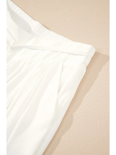 Trendsi white vacation resort wide leg trousers with elastic waistband and pleated design