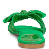 Rag Company green sandals with decorative bow and rhinestones flat sole