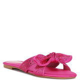 Rag Company pink sandals with decorative bow and rhinestone accents flat sole