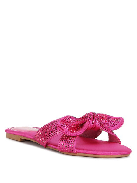 Rag Company pink sandals with decorative bow and rhinestone accents flat sole