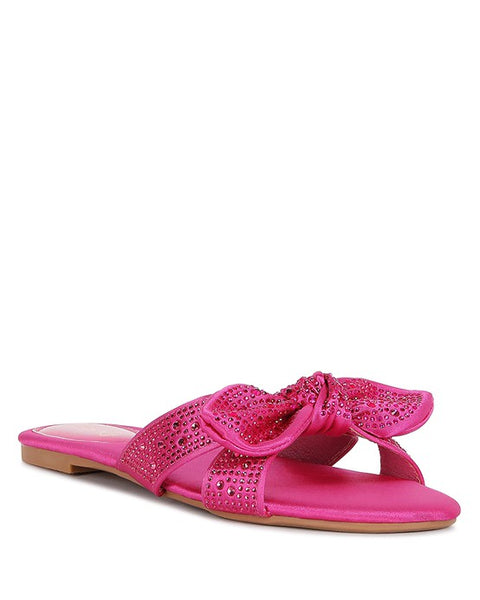 Rag Company pink sandals with decorative bow and rhinestone accents flat sole
