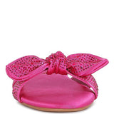 Rag Company pink satin sandals with decorative bow and rhinestone embellishments