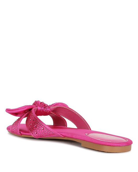 Rag Company pink flat sandals with decorative bow and rhinestone detail open toe design