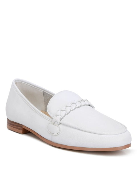 Rag Company white leather loafers with braided detail and light brown sole for casual wear