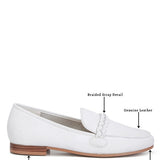 Rag Company white leather loafers with braided strap, closed round toe, flat heels, and genuine leather details