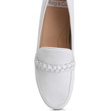 Rag Company white leather loafers with braided detail and cushioned insole