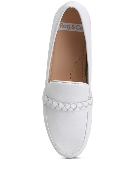 Rag Company white leather loafers with braided detail and cushioned insole