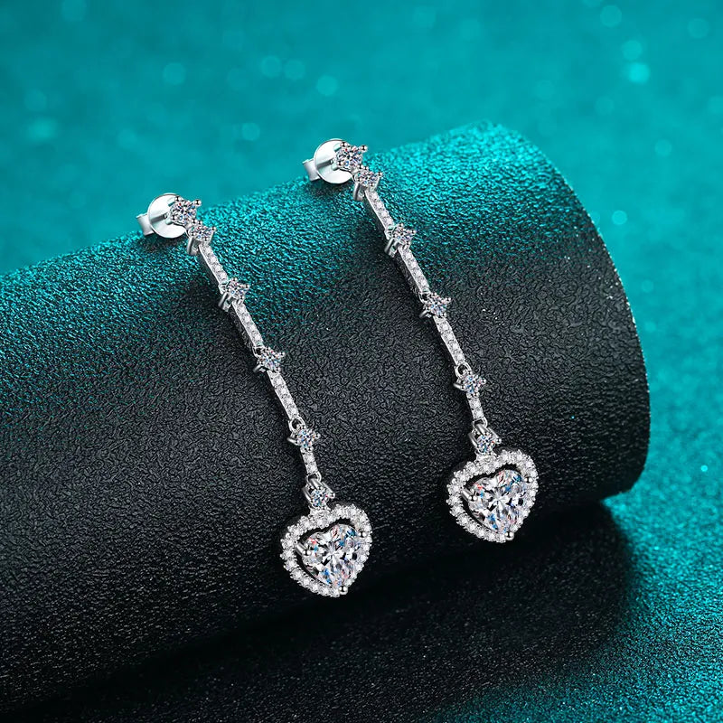 2 carat moissanite heart earrings by Trendsi featuring dangling design with sparkling stones