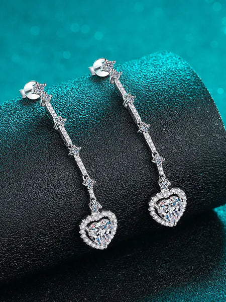2 carat moissanite heart earrings by Trendsi featuring dangling design with sparkling stones