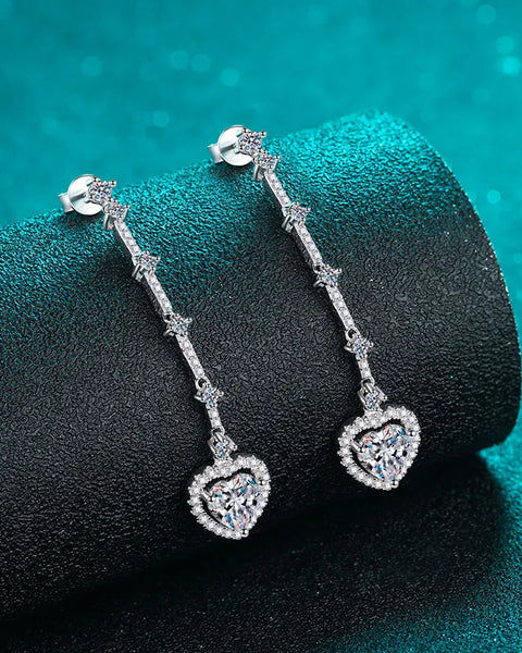 2 carat moissanite heart earrings by Trendsi featuring dangling design with sparkling stones